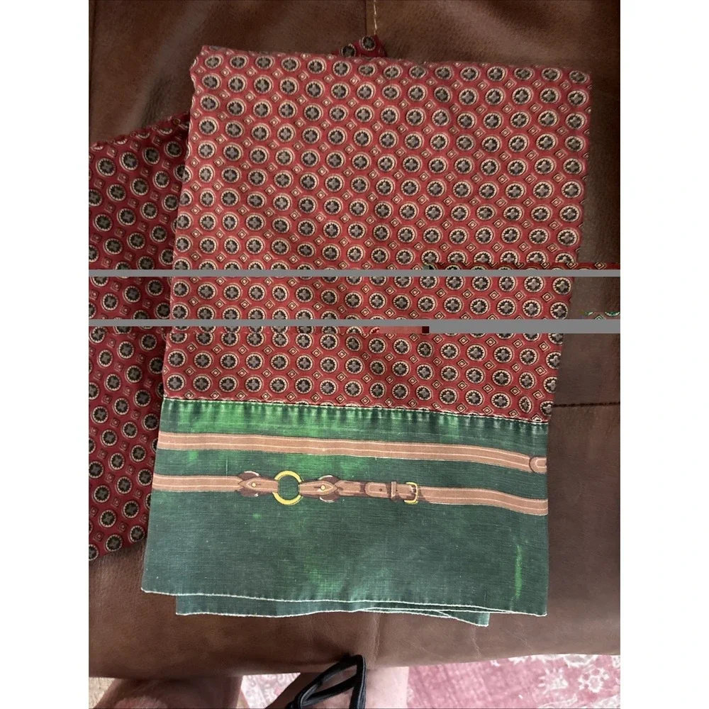 Ralph Lauren Wilkes Foulard Equestrian Green Red pillowcase Some Fading set /2